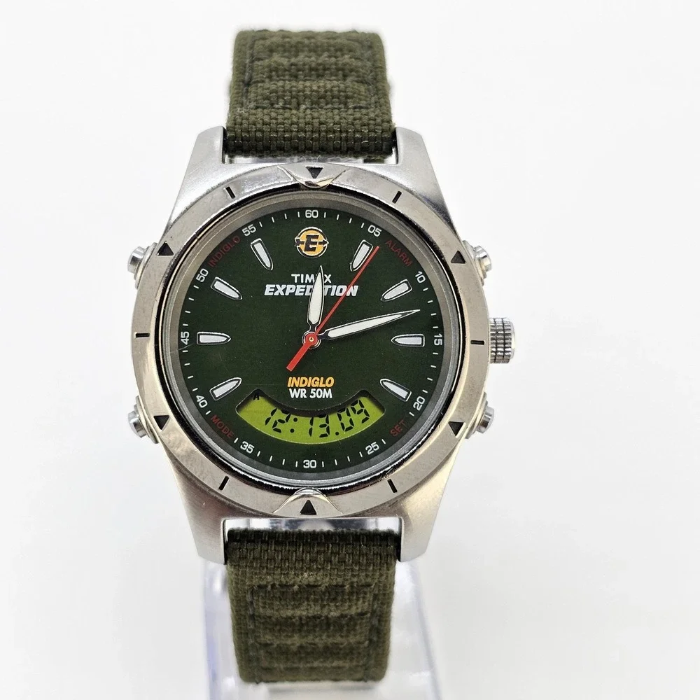 Timex Expedition Analog Digital Men Watch 38MM Green Dial Bands New Battery READ